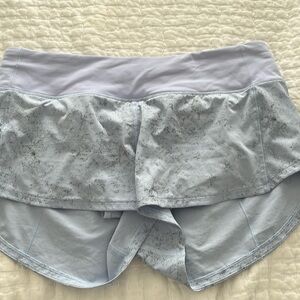Lululemon NWOT low rise Speed Up shorts.  Pastel blue